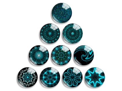 Round cabochon, 25 mm, blue mandalas (6160)