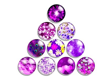 Round cabochon, 25 mm, purple flowers (1089)