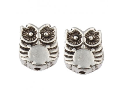 Kovový korálek sova 8x10x3 mm, barva starostříbro