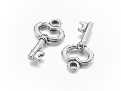 Kovový prívesok, kľúč 15,5x9 mm, farba starostriebro