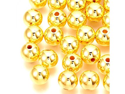 Plastic bead, 10 mm round shape, gold plating