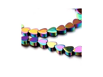 Hematit s pokovom mix farieb, srdiečko 6x2 mm