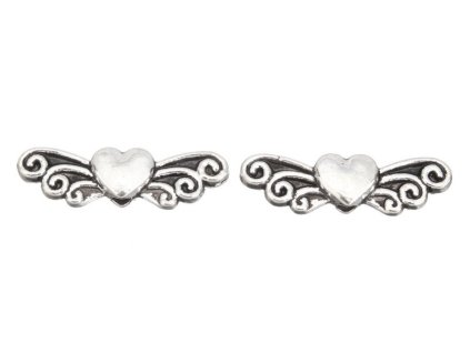 Metal beads wings 24x7x4 mm, antique silver color