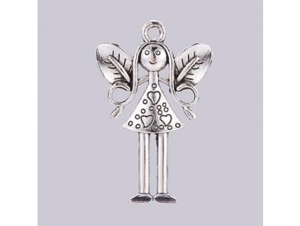 Kovový prívesok, anjelka 57x36x5 mm, farba starostříbro