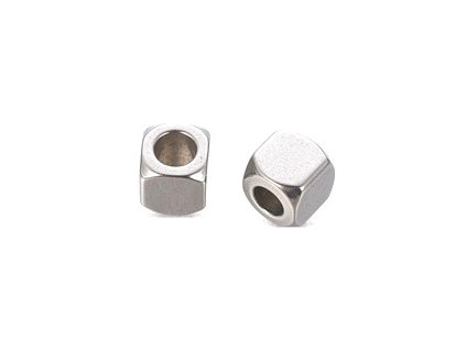 Kovový korálek kostička 4x4 mm, ocel 304