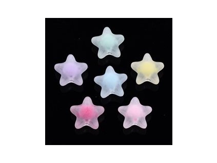 Plastové korálky - hviezdička, 11x11,5x7 mm, farba mix mat