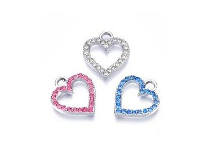 Kovový prívesok srdiečko so šatónmi-mix, 17x15x2 mm, farba platina