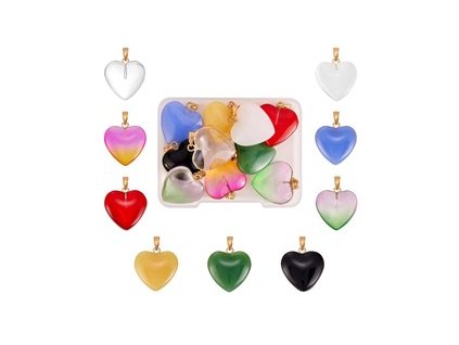 Glass pendant, heart 22x20 mm, mix of colors