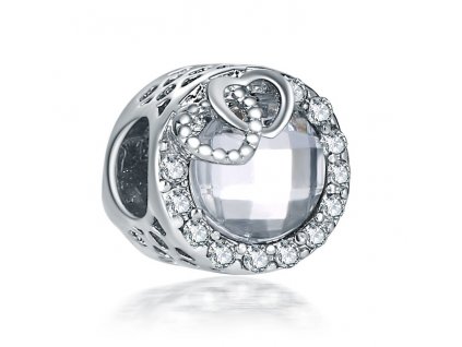 Kovový korálik so šatónom - kryštál, 10x15 mm, farba starostříbro