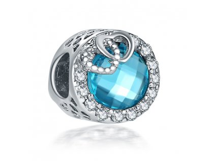 Metal bead with rhinestone - blue, 10x15 mm, antique silver color