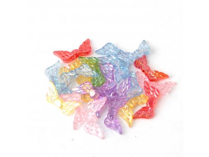 Plastic bead, wing shape 20x10 mm, transparent mix