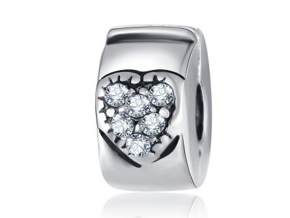 Metal bead with rhinestones, openable - 8x12 mm, antique silver color