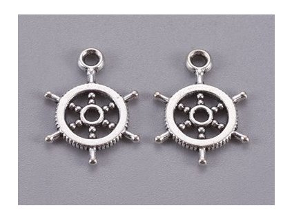 Metal pendant, ship wheel, 19×14 mm, antique silver color