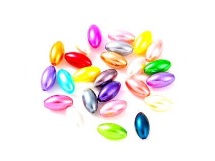 Plastové korálky oliva, 13,5x7,5 mm, farba mix