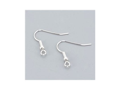 Fish hook earring wire, 20x20x3 mm, steel 304, silver-plated 925