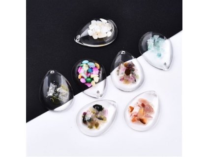 Glass pendant crystal with minerals 35x25.5 mm, mix of colors