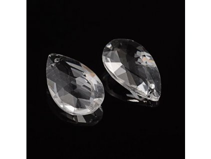 Glass pendant, pear 28x17x9 mm, crystal
