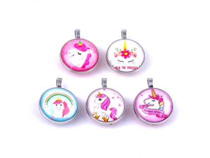 Pendant - cabochon with setting - unicorn, 35x27 mm, mix