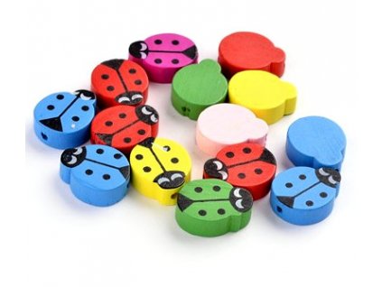 Wooden beads ladybug, 18x15x6 mm