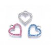 Metal heart pendant with rhinestones - mix, 17x15x2 mm, platinum color