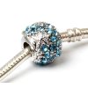 Metal bead with rhinestones - blue, 9x12 mm, antique silver color