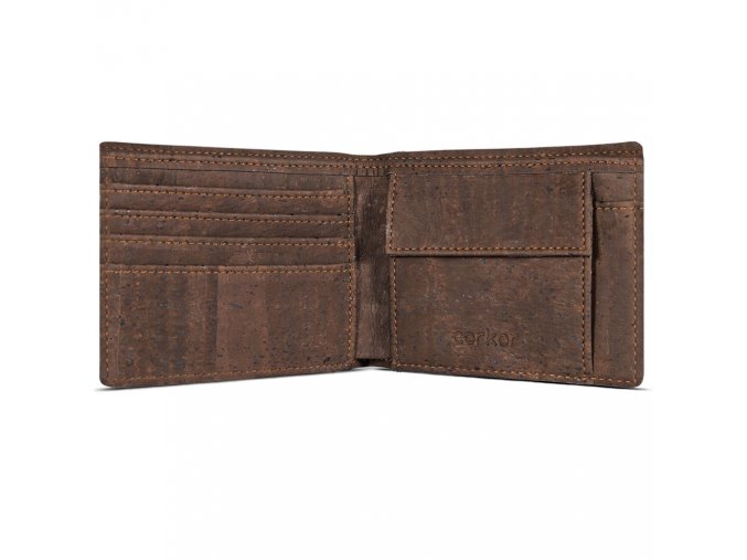 Cork Wallet With Coin Pocket Brown Inside