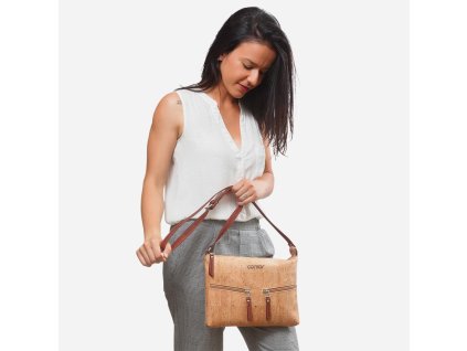 cork purse crossbody red natural model