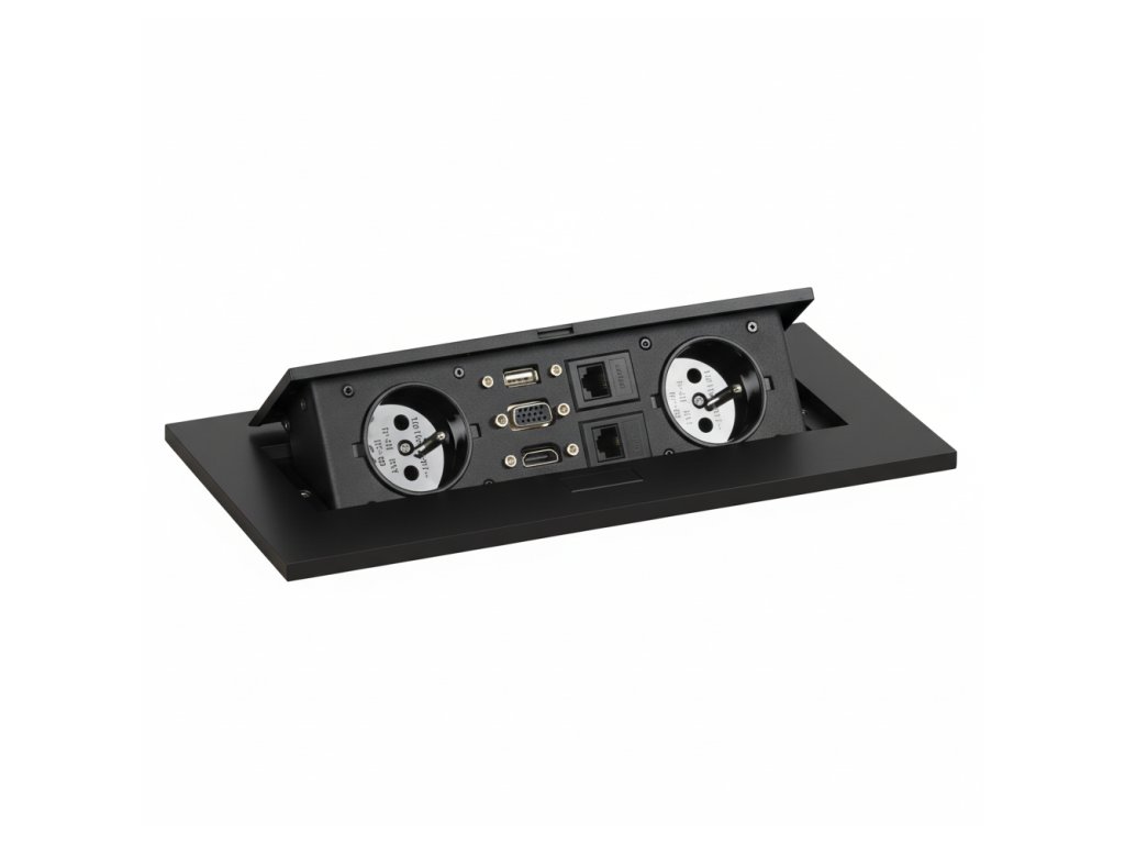 zasuvkovy box typ vi vyklopny 2x zasuvka vga hdmi usb data 2x rj45 port cerna 132052