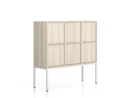 kancelarska skrin frame nizka bila podnoz 6x dvere 1299 x 450 x 1331 mm push lock dub prirodni 79600