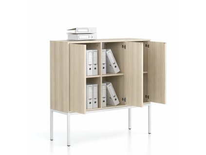 kancelarska skrin frame nizka bila podnoz 3x dvere 1299 x 450 x 1331 mm push lock dub prirodni 143074