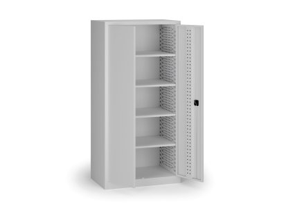 policova dilenska skrin na naradi kovos perforovany panel 4 police 950 x 600 x 1950 mm seda 138455