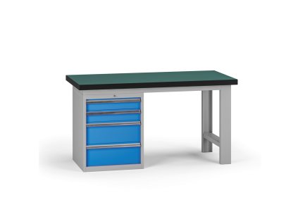 pracovni stul do dilny g8 1500 x 750 x 800 mm 1x kontejner 4 zasuvky modra 138174