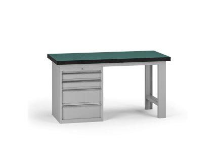 pracovni stul do dilny g8 1500 x 750 x 800 mm 1x kontejner 4 zasuvky seda 138175