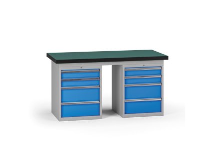 pracovni stul do dilny g8 1500 x 750 x 800 mm 2x kontejner 8 zasuvek modra 138206