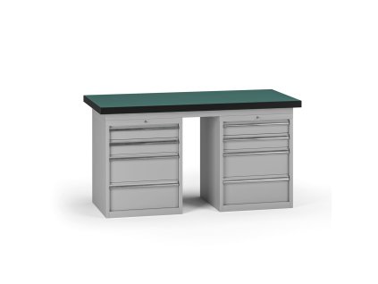 pracovni stul do dilny g8 1500 x 750 x 800 mm 2x kontejner 8 zasuvek seda 138207
