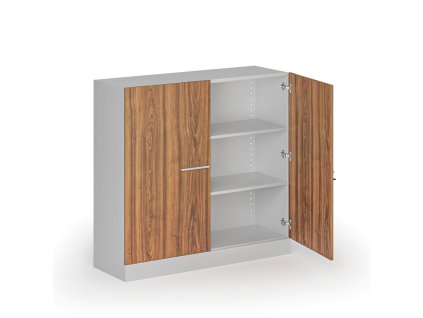 kovova spisova skrin s drevenymi dvermi demontovana 1150 x 1200 x 400 mm orech 139266