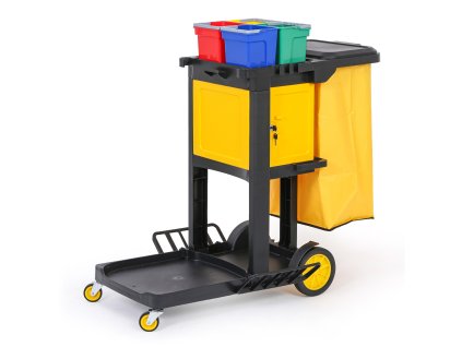 profesionalni uklidovy vozik se 4 kbeliky drzaky mopu skrinkou a pytlem s vikem 1120 710 1100 mm 144321