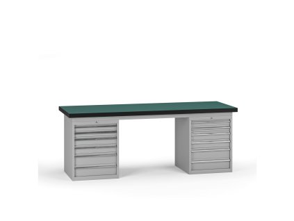 pracovni stul do dilny g8 2100 x 750 x 800 mm 2x kontejner 12 zasuvek seda 138039