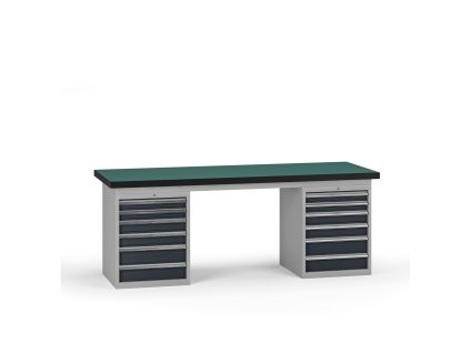 pracovni stul do dilny g8 2100 x 750 x 800 mm 2x kontejner 12 zasuvek grafit 138040
