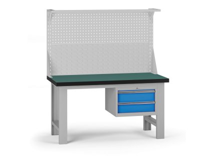 pracovni stul do dilny g8 s nastavbou 1500 x 750 x 800 mm 1x kontejner 2 zasuvky modra 138238