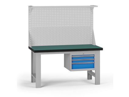 pracovni stul do dilny g8 s nastavbou 1500 x 750 x 800 mm 1x kontejner 3 zasuvky modra 138242