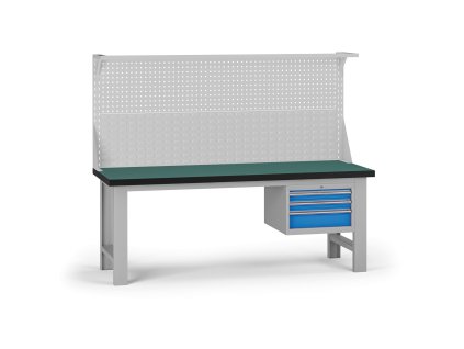 pracovni stul do dilny g8 s nastavbou 2100 x 750 x 800 mm 1x kontejner 3 zasuvky modra 138050
