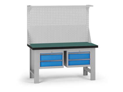 pracovni stul do dilny g8 s nastavbou 1500 x 750 x 800 mm 2x kontejner 4 zasuvky modra 138248