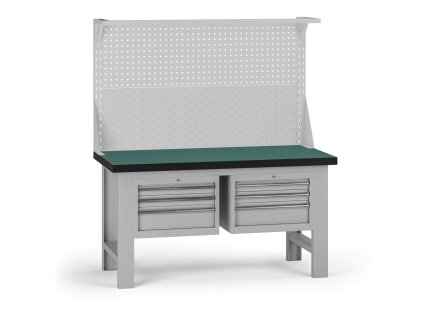 pracovni stul do dilny g8 s nastavbou 1500 x 750 x 800 mm 2x kontejner 6 zasuvek seda 138252