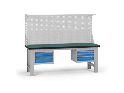 pracovni stul do dilny g8 s nastavbou 2100 x 750 x 800 mm 2x kontejner 6 zasuvek modra 138106