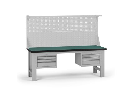 pracovni stul do dilny g8 s nastavbou 2100 x 750 x 800 mm 2x kontejner 6 zasuvek seda 138107