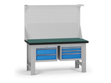pracovni stul do dilny g8 s nastavbou 1500 x 750 x 800 mm 2x kontejner 5 zasuvek modra 138254