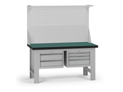 pracovni stul do dilny g8 s nastavbou 1500 x 750 x 800 mm 2x kontejner 5 zasuvek seda 138255