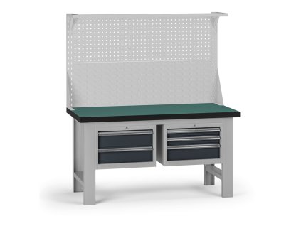 pracovni stul do dilny g8 s nastavbou 1500 x 750 x 800 mm 2x kontejner 5 zasuvek grafit 138256