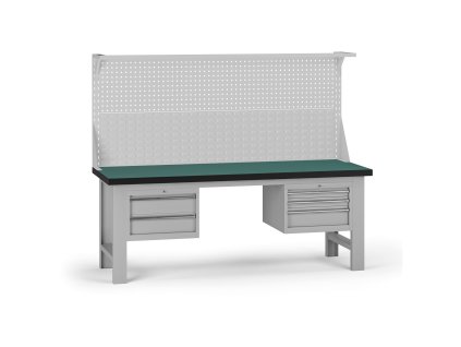 pracovni stul do dilny g8 s nastavbou 2100 x 750 x 800 mm 2x kontejner 5 zasuvek seda 138111